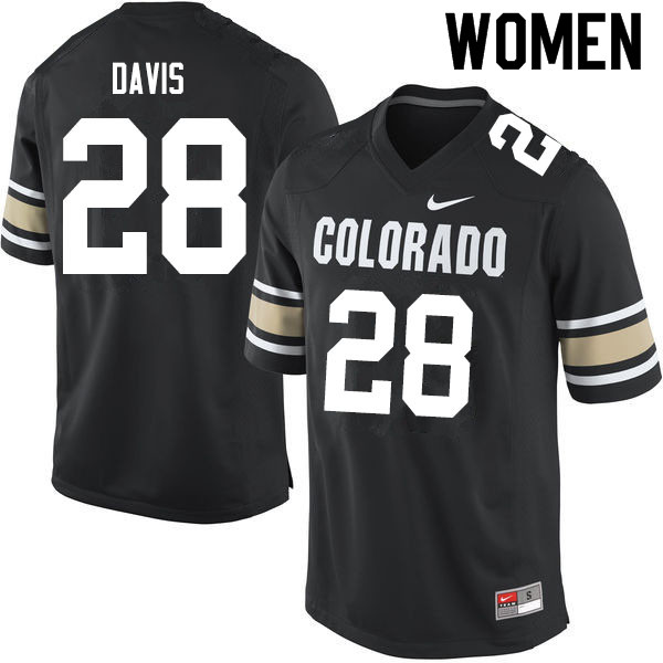 Women #28 Joe Davis Colorado Buffaloes College Football Jerseys Sale-Home Black - Click Image to Close